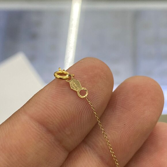 14K Yellow Gold Authentic Necklace Nice White Stone Opal Pearl 15" Cable Link - Picture 4 of 7